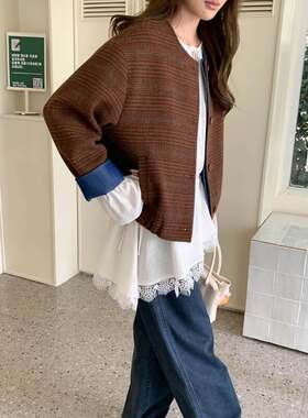 韩版高级新 秋季 撞色设计感气质毛呢外套短外套单件常规女ZY4