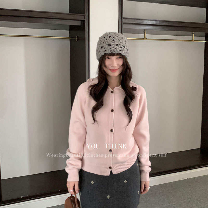 韩版高级think冬季韩系ins风花朵翻领开衫针织毛衣女1412纽扣纯色,女装/女士精品,毛衣,淘宝优惠券,粉丝福利购,淘宝优惠卷