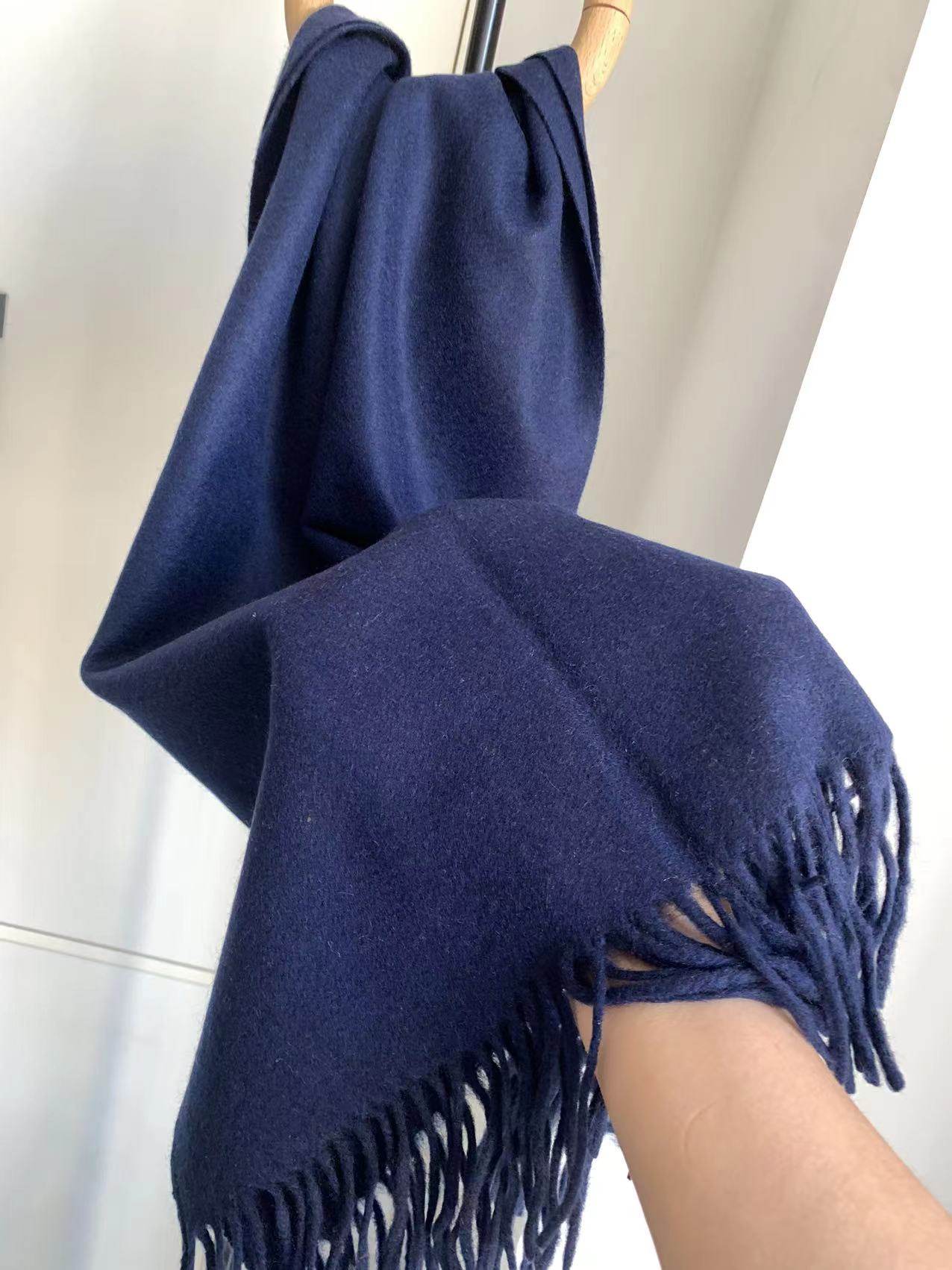 颐然羊绒100�shmere纯山羊绒男士女士围巾披肩60cm藏蓝色