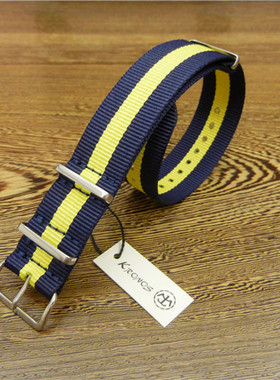 20mm 22mm NATO 北约帆布尼龙表带 深蓝间黄色 合时尚手表