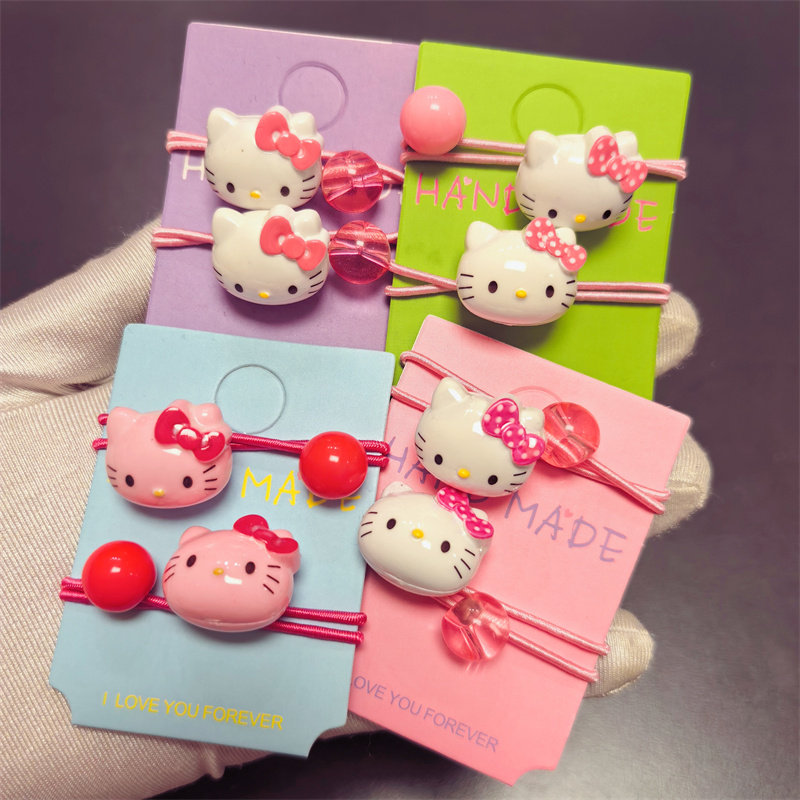 女童hellokitty立体猫头皮筋三丽鸥凯蒂猫可爱发绳学生长发圈对扎