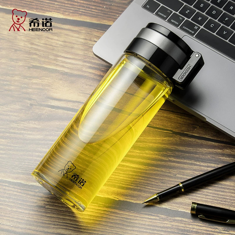 希诺单层玻璃杯便携茶水分离泡茶杯耐温隔热男女士办公杯图片