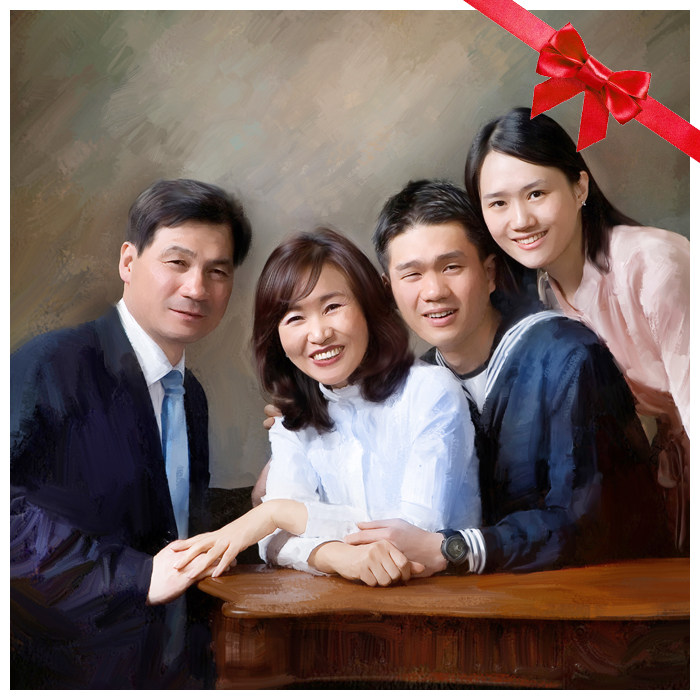 全家福手绘油画定制 送朋友结婚生日创意礼物 多人肖像画