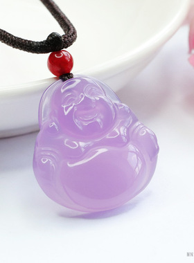 【喜爱】天然紫玉髓吊坠玛瑙佛公项链