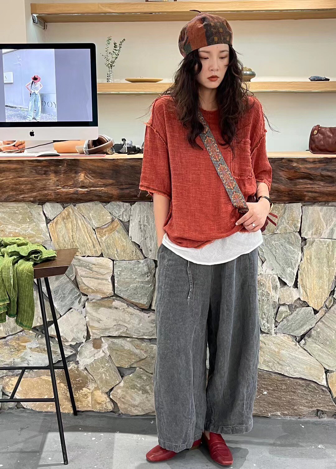 忆古朴拙原创复古最旧宽松棉麻短袖t恤女大码休闲个性韩版上衣女