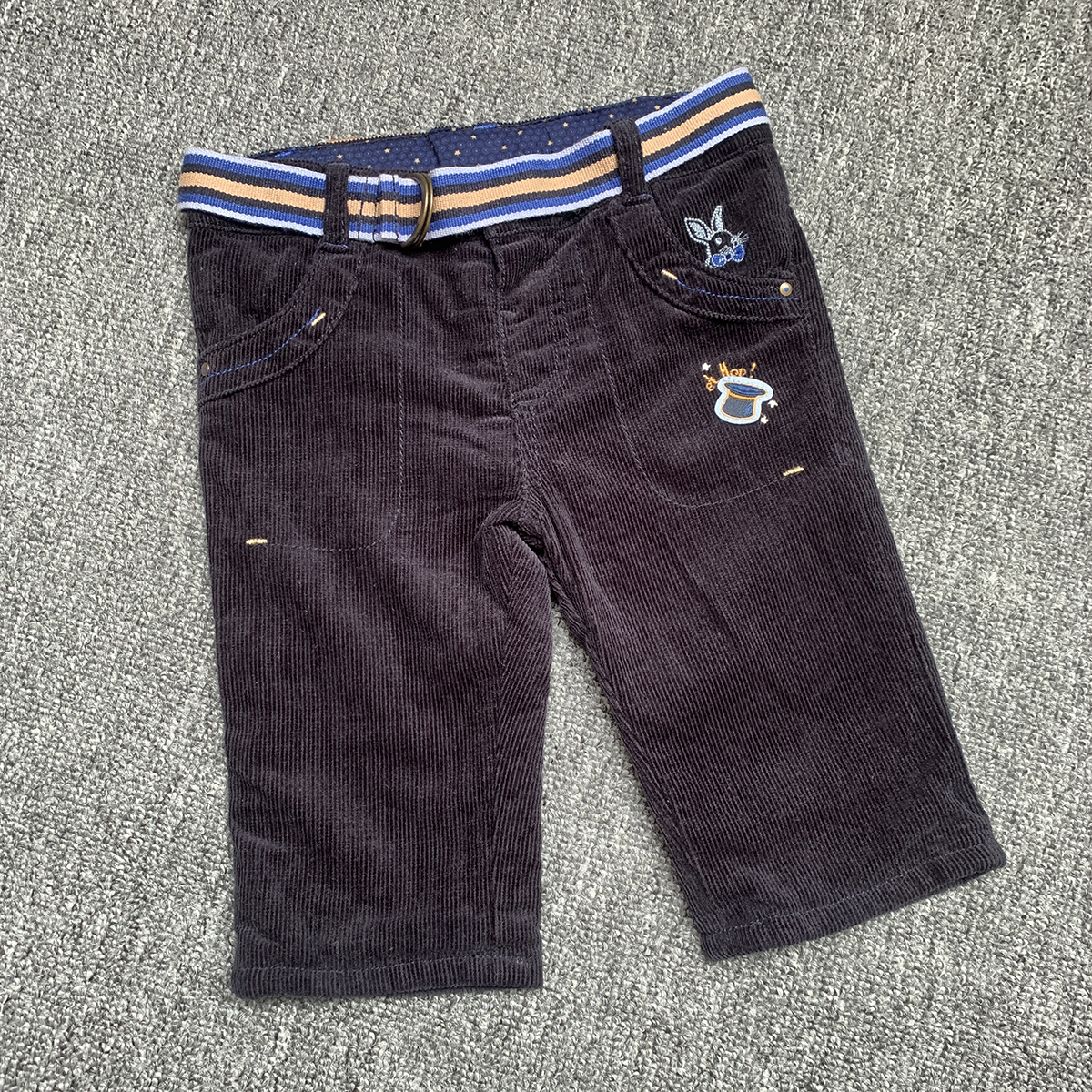 法单S家纯原初生新生儿男童小宝宝灯芯绒双层休闲裤长裤 0-3个月