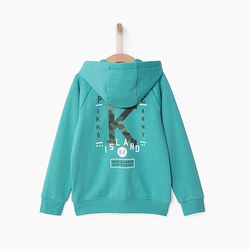 法单儿童男孩中小童徽章字母印花连帽拉链衫运动卫衣外套1-12岁