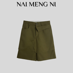 小众军绿色短裤 王火火&设计师个性 复古时尚 经典 28HH0208 新款