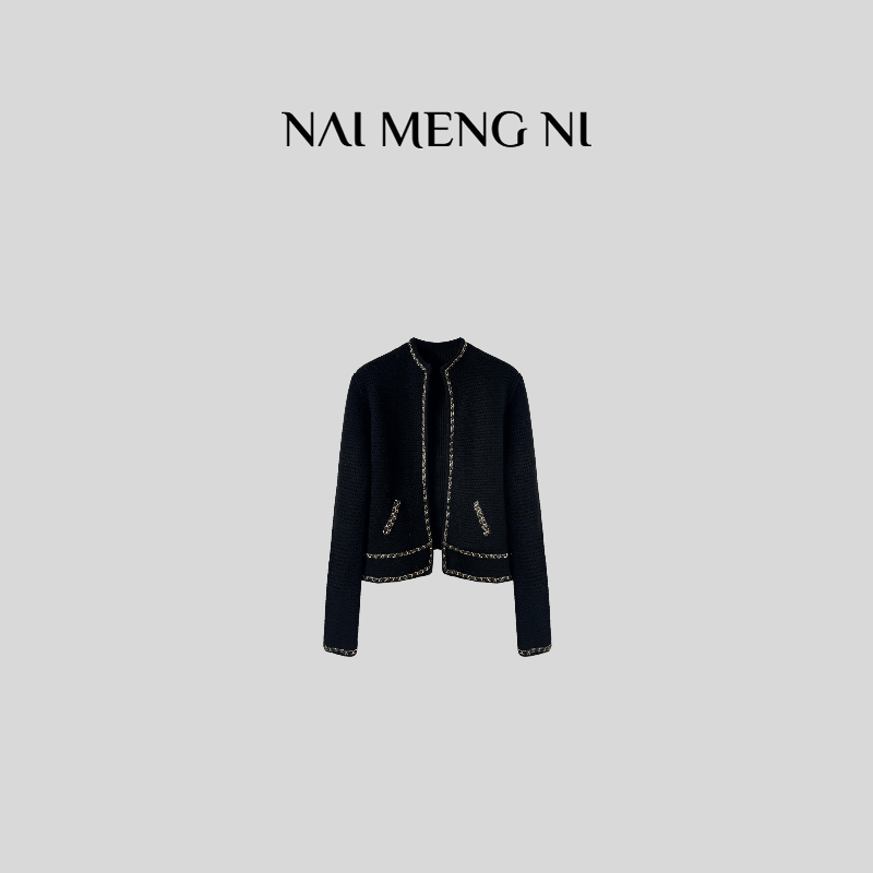 肉肉  26RR15886  “财阀千金”秋冬款拼接设计开衫女别致外套