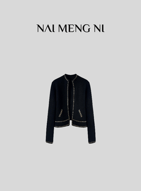 肉肉  26RR15886  “财阀千金”秋冬款拼接设计开衫女别致外套