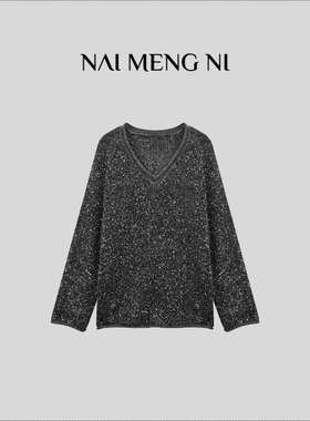 肉肉 26N01023【聚会战袍】秋冬季v领亮片长袖毛衣女时尚宽松上衣
