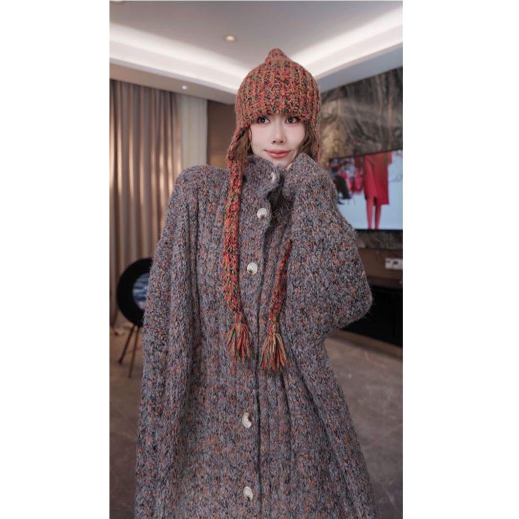 王火火&2026七彩小太阳早冬新款碎花针织毛衣长款外套 28HH0545