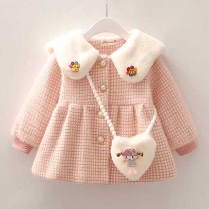 A女童2023韩版秋冬季加厚上衣儿童洋气带包小女孩公主水貂绒外套