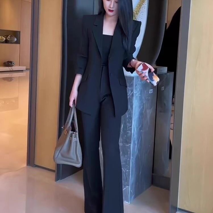 2026秋冬新款黑色西装套装女高级感气质名媛高端职业装西服外套