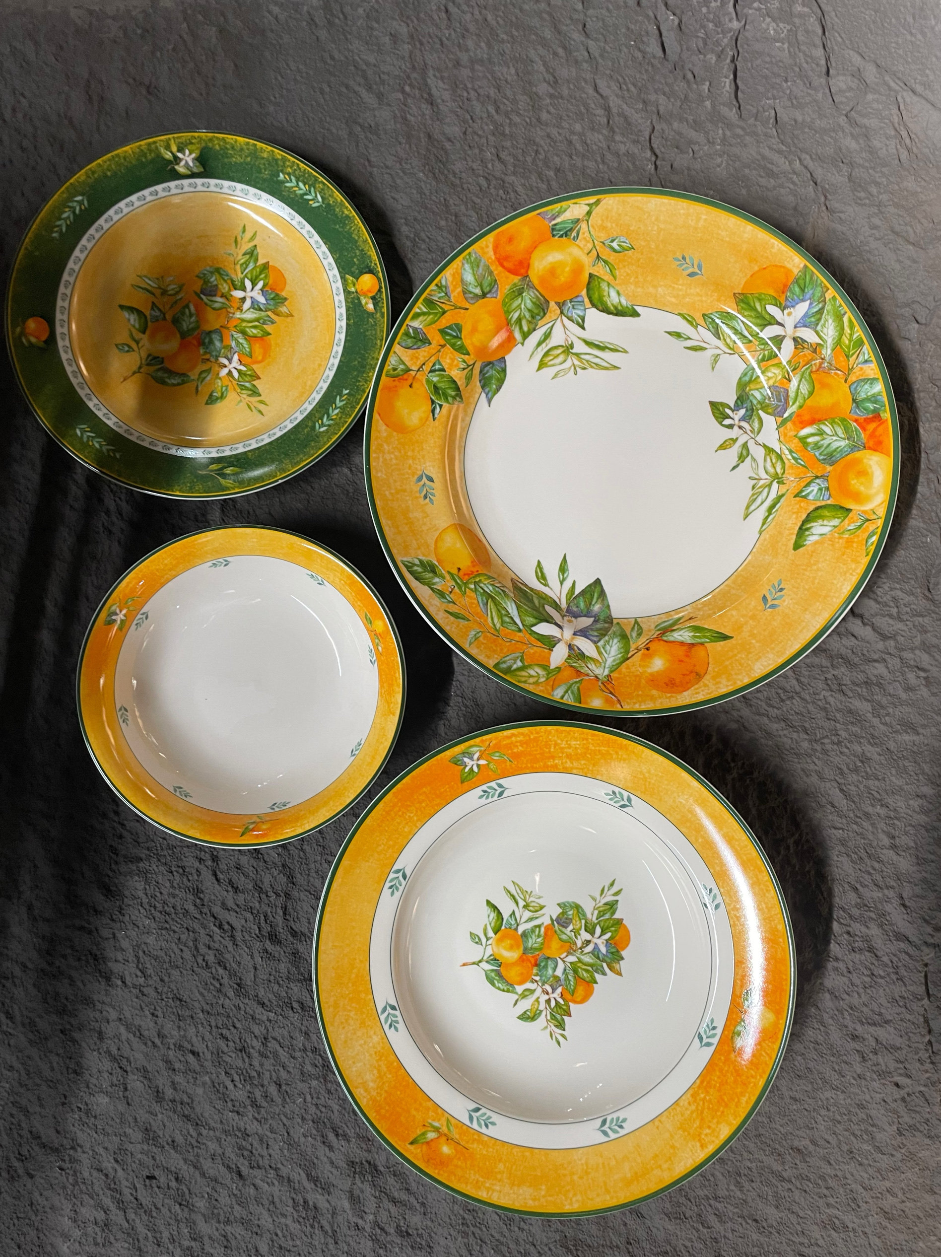 中古橙色系餐盘复古法式油画风牛排盘橙桔果子盘深盘米饭碗摆盘