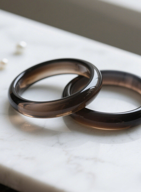 天然冰种黑曜石正圈手镯送妈妈女友中式复古文艺珠宝可批发可定制