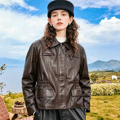 [羊皮革]法式复古真皮皮衣机车服女2026秋季新款绵羊皮外套