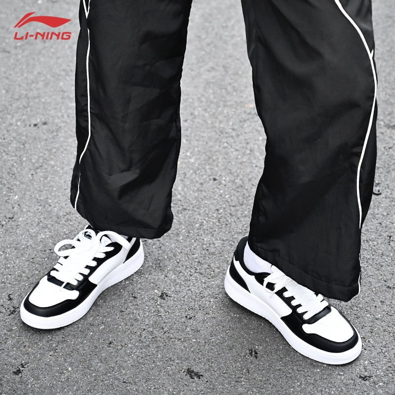 李宁板鞋男启辰低帮熊猫配色板鞋学生滑板鞋运动鞋黑白配色防滑耐