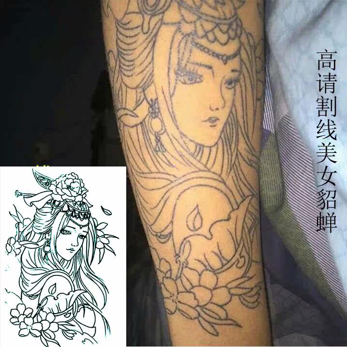 刺青色线条艺妓持久防水防汗纹身贴男女后背割线美女满背大图包邮