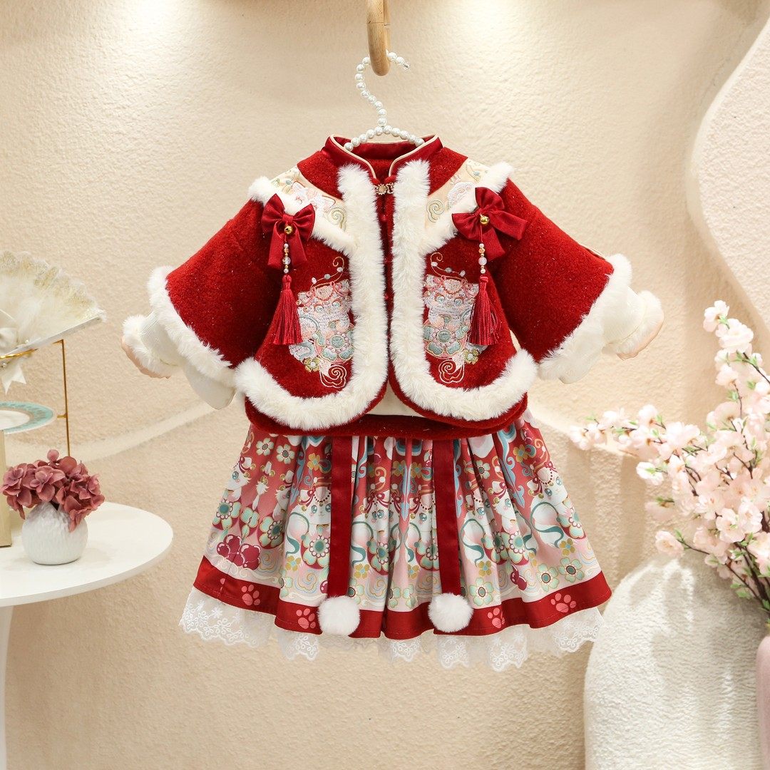 高端女童汉服套装裙冬新款加厚加绒保暖精致国风外套马面裙套装裙,童装/婴儿装/亲子装,汉服,淘宝优惠券,粉丝福利购,淘宝优惠卷