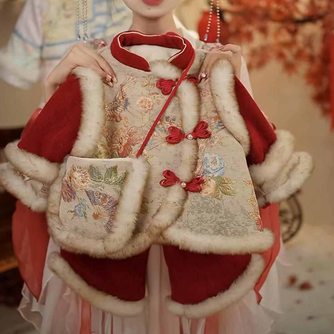女宝冬装加厚加绒长裤新年红套装