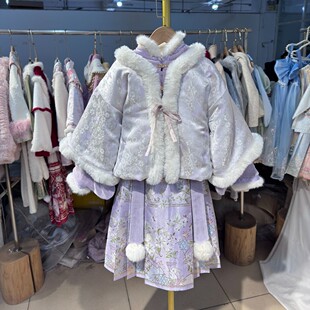 高端女童明制汉服套装儿童千金风加厚加绒织金马面裙三件套冬新款