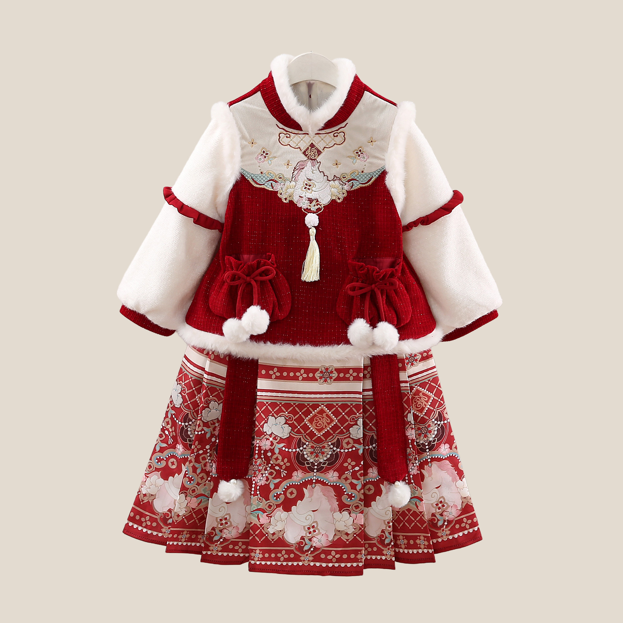 女宝宝冬装拜年服加红烧汉服套装