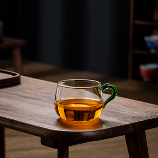 玻璃茶杯带把耐高温加厚家用凉水杯办公杯个人用茶具花茶杯