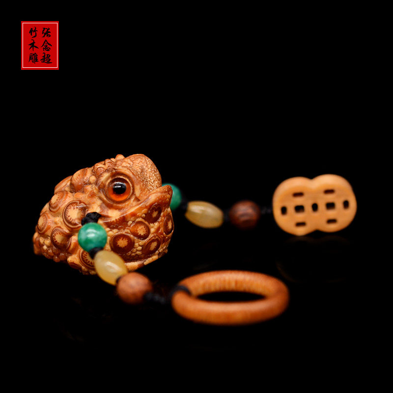 四大名蟾张念超本工竹根雕金蟾手把件竹雕地包天把玩件满钉比心蟾