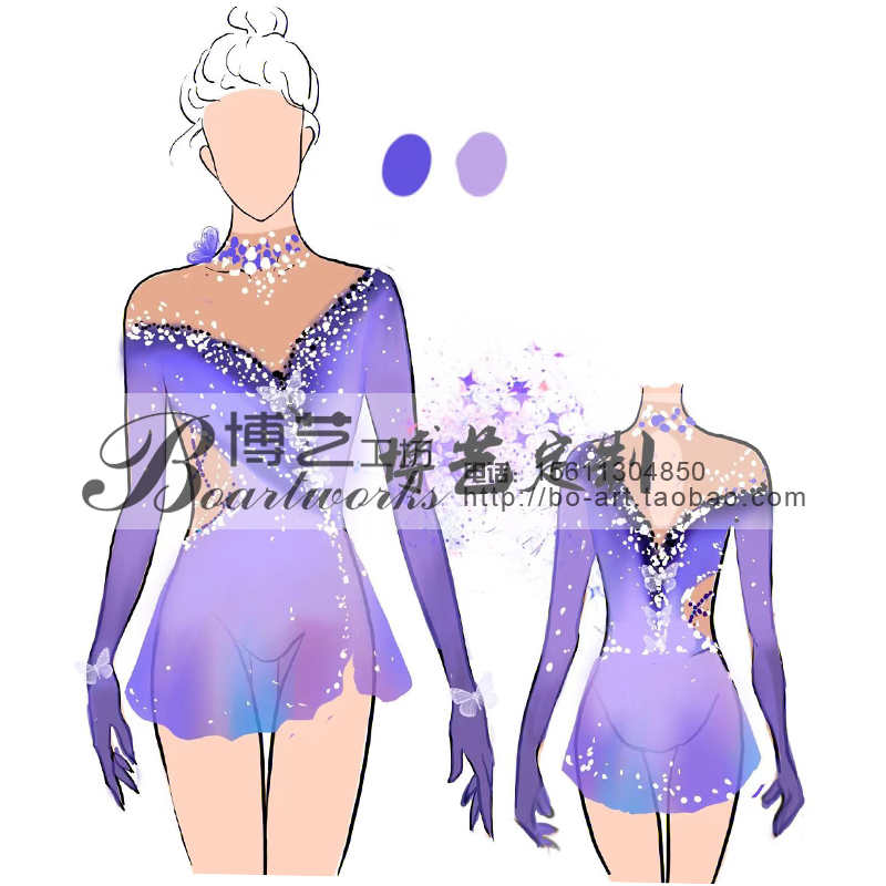 博艺专业定制花样滑冰服装儿童成人比赛服表演考级滑冰裙