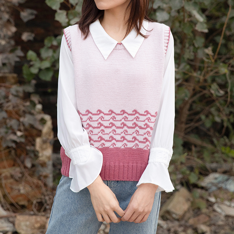 毛儿手作海浪亲子背心材料包棒针手工毛线编织diy制作五股流年