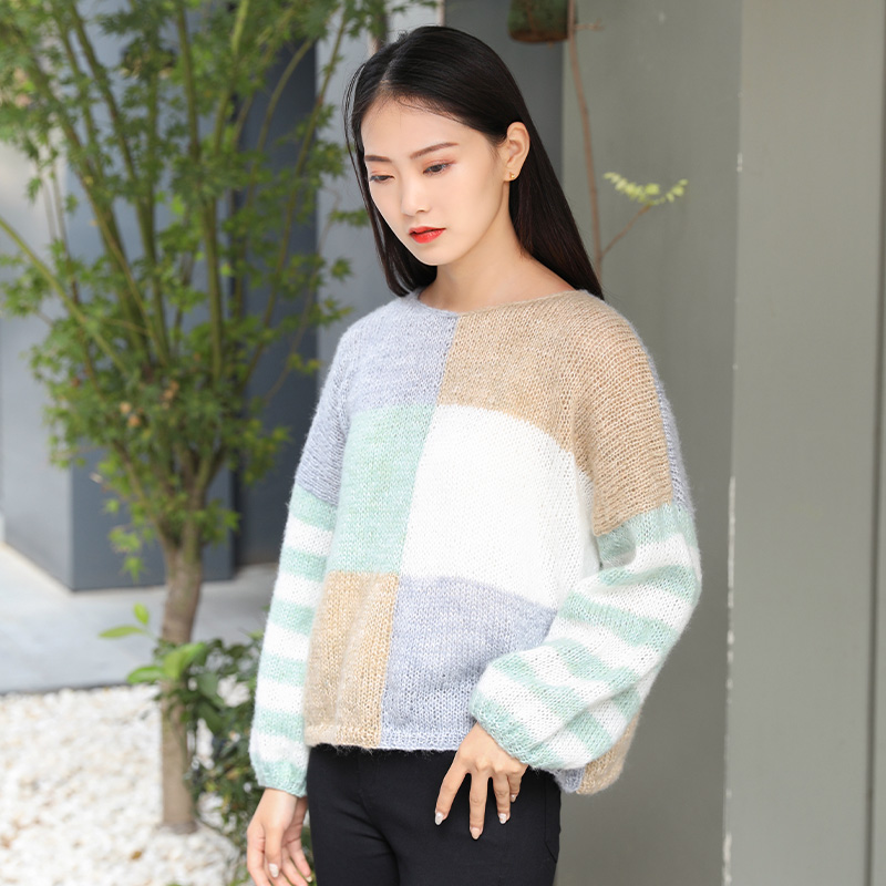 钻石小马海毛芳艺拼色毛衣材料包棒针手工编织毛线diy制作