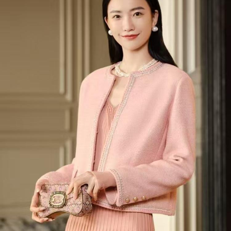 EP高端系列 优雅红色小香风圆领编织西装外套EPIPA1128B-9999