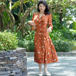 捡漏特价 EP秋季新品真丝印花牡丹油画茶歇连衣裙EGJAS4649A-4299