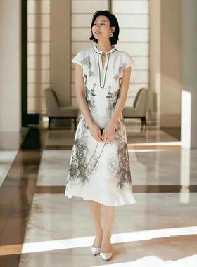 EP高端系列优雅气质水墨印花旗袍式连衣裙EPIEA4655A-8999