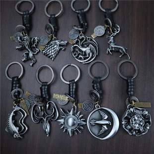 权力的游戏周边冰与火之歌复古男女牛皮绳狼钥匙扣包挂件创意礼品