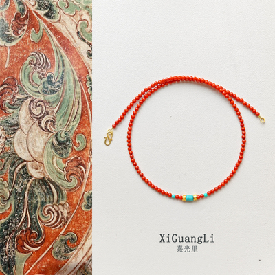 柿柿如意南红玛瑙串珠项链叠戴项链国风新春相思豆坠本命年锁骨链