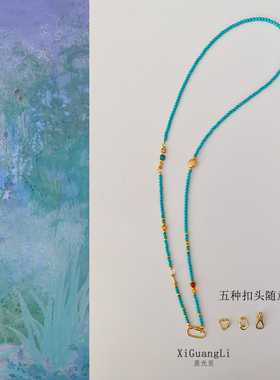 新中式绿松石多功能项链回形扣爱心扣可拆卸毛衣链配黄金吊坠挂绳