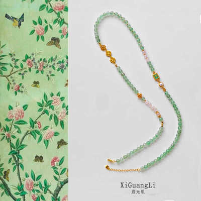 天然绿草莓晶手作国风古法沙金多宝项链2024新款夏天复古长款串珠
