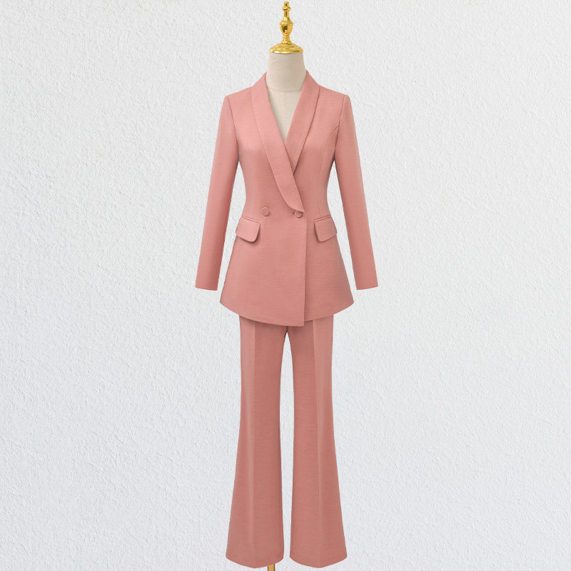 玫粉色西服套装女微喇裤2026新款气质修身主持播音正装春秋季礼服