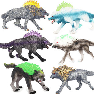 儿童玩具仿真实心动物模型魔兽神话北极雪狼魔幻骑士暗影狼冰狼摆