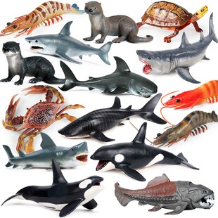 儿童玩具仿真海洋生物模型实心邓氏鱼三头鲨大白鲨虎鲸玩具巨齿鲨