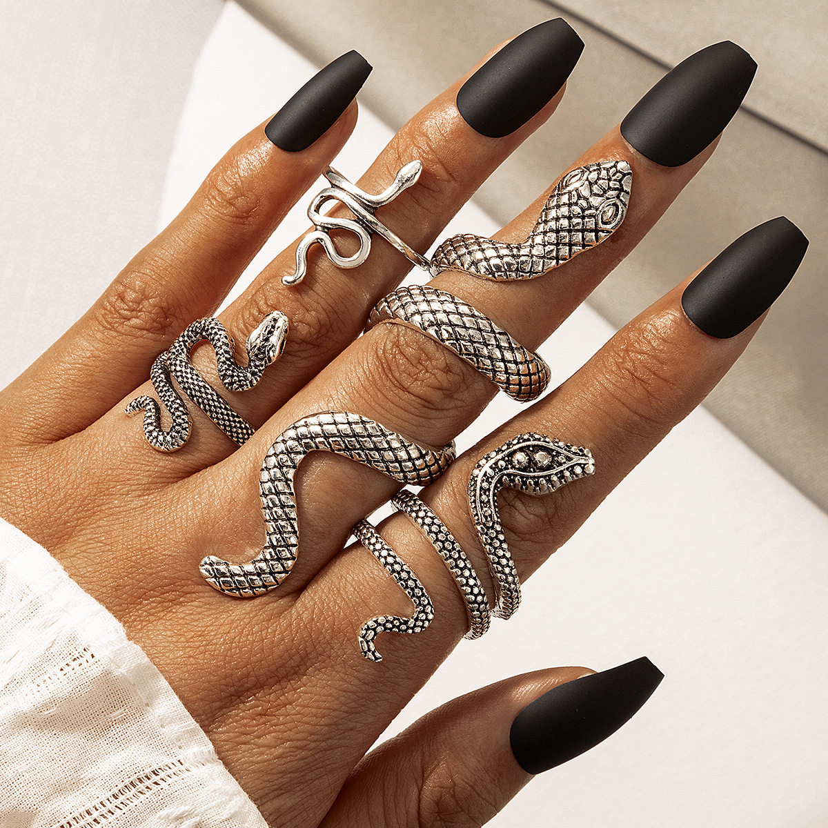 hot adjustable punk snake animal retro exaggerated ring set