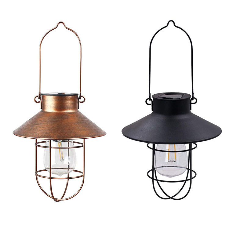 solar led tungsten filament lamp iron lantern hanging lamp