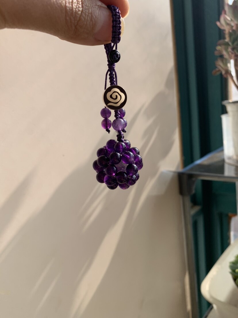 新年天然紫水晶球挂件2024年离火水晶玲珑球包挂钥匙扣手工编织挂