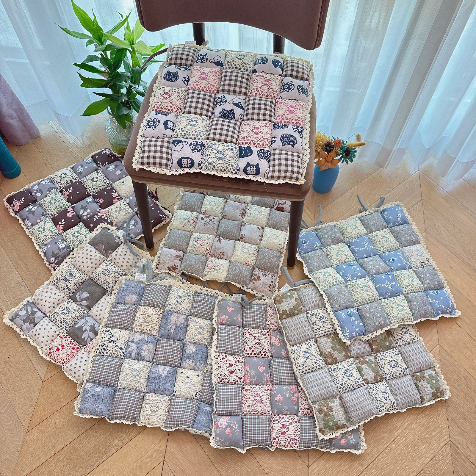跨境加厚韩式椅子垫坐座垫田园碎花布艺坐垫餐椅垫泡泡垫厂家久坐