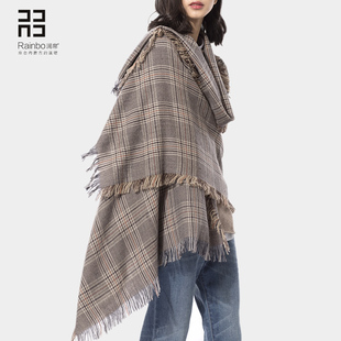 英伦经典格子纯羊毛披肩女 春秋冬季保暖千鸟格围巾两用长款