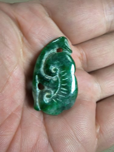 古玩老店早年收藏古玉老玉器亏本清货深绿老手工缅甸翡翠灵芝吊坠