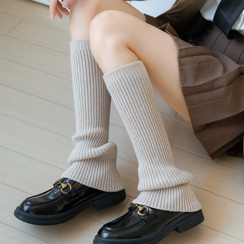 秋冬加厚针织袜套灰色长筒阔腿堆堆袜中筒袜子白色韩版腿套女过膝