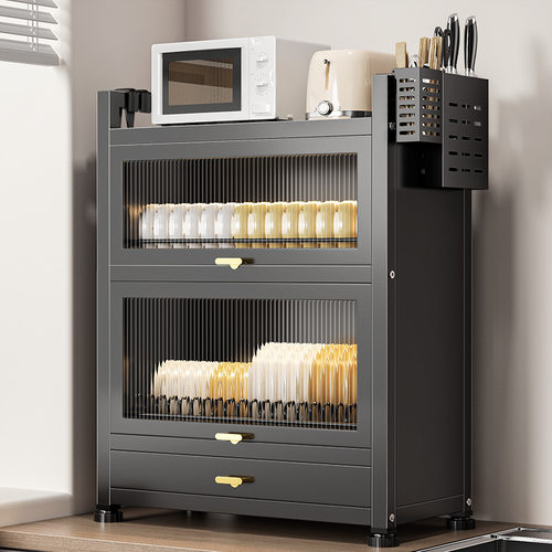 厨房碗碟收纳架小型家用碗柜简易碗筷刀架碗盘组合防尘沥水架台面